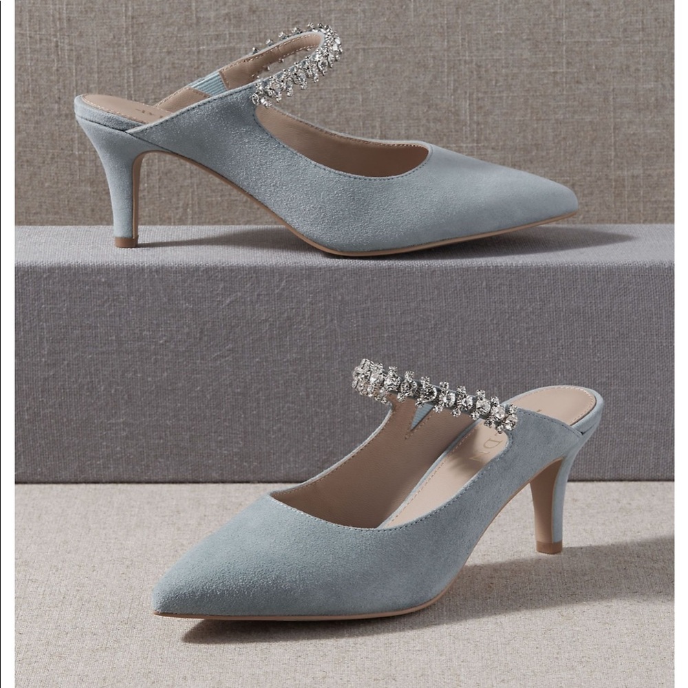 BHLDN Blue Crystal Embellished Vansa Mules